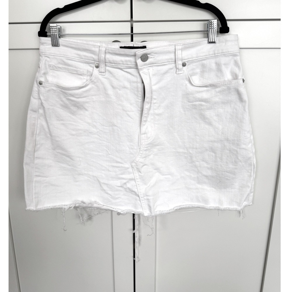 Banana Republic Washwell White Denim Skirt Frayed Hem Size 14